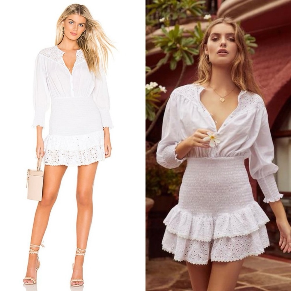 The Jetset Diaries White Eyelet Smocked Mini Dress
